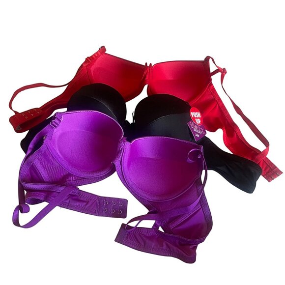 Sofra Underwire Solid Push Up Bra Set BR2055PU Multi-Color 3-Pack Bundle 34B - Picture 2 of 5